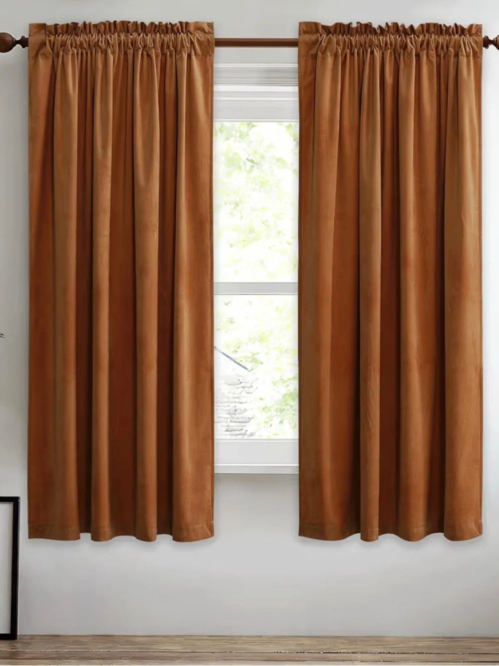 Velvet burnt orange 52 x 63” 2 panel curtains